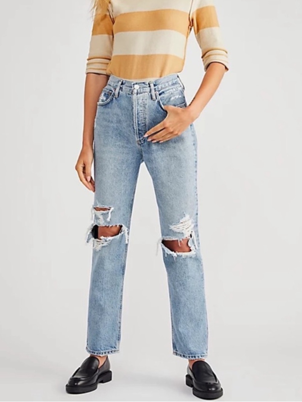 NWT AGOLDE Fen High Rise Distressed Relaxed Taper Jeans Organic Cotton Size 32